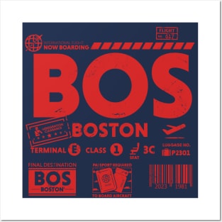 Vintage Boston BOS Airport Code Travel Day Retro Travel Tag Posters and Art